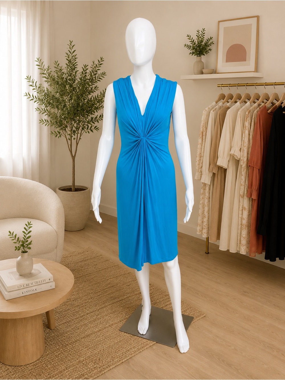 Calvin Klein Bright Turquoise Knot-Front Midi Dress